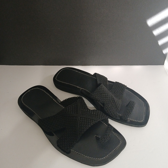 Handmade Woven Men\'s Black Macrame Slip On Sandals Sz 10 Haiti